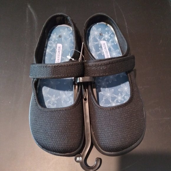 Black Nylon Mary Jane Memory Foam Comfort Loafers - Picture 2 of 9